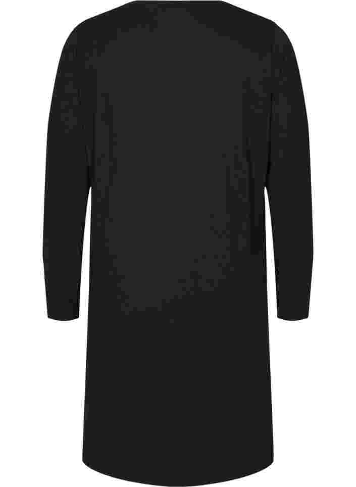 Ensfarget kjole med V-hals og lange ermer, Black, Packshot image number 1