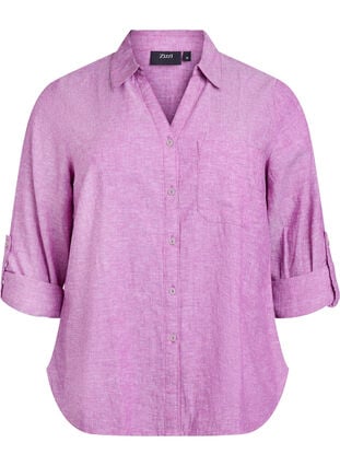 Zizzi Skjorte i lin og viskose med 3/4 ermer, Lilla, Packshot image number 0