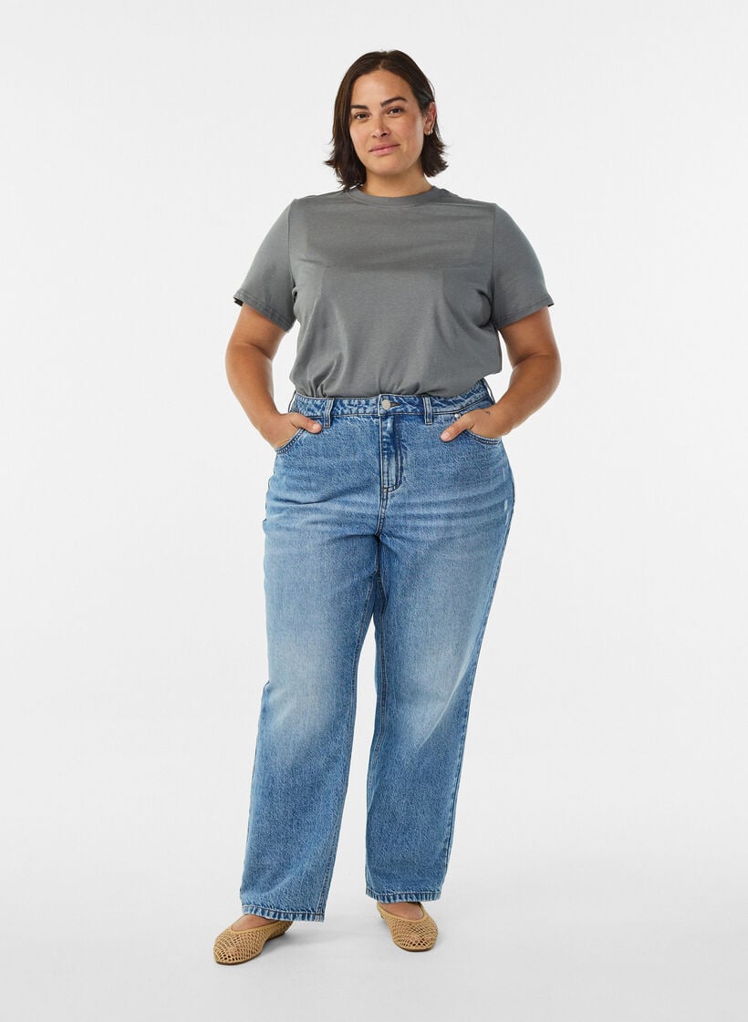 Basic T-skjorte i bomull med rund hals, Grå, Model image number 1