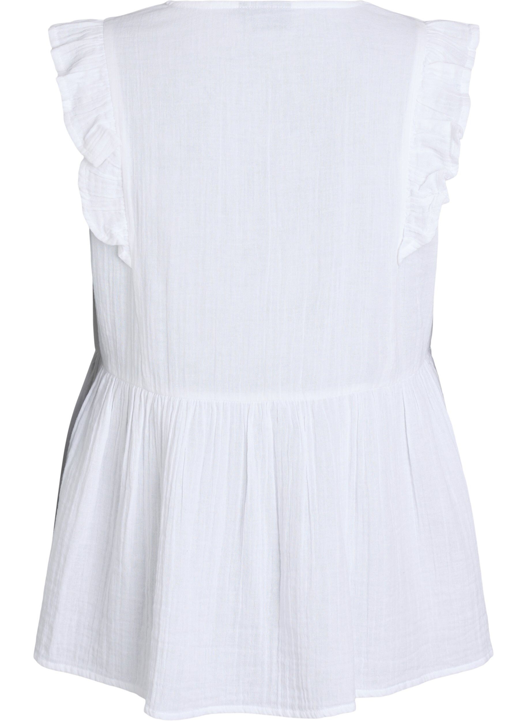 ZizziErmel&oslash;s bluse i bomullsmusselin med volanger, Hvit, Packshot image number 1