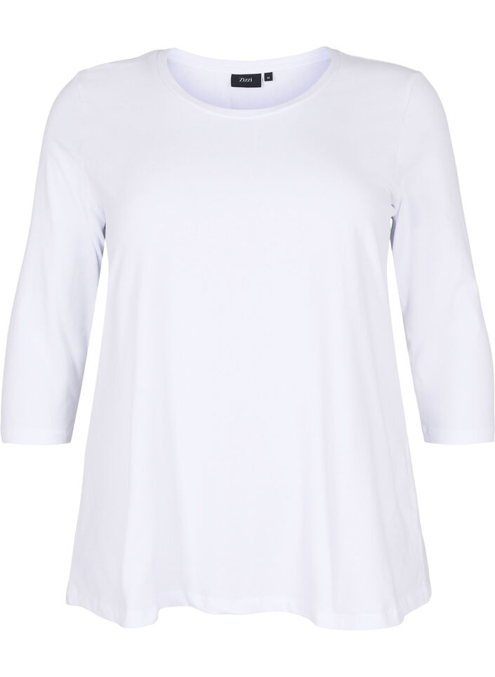 Basis T-skjorte i bomull med 3/4 ermer, Hvit, Packshot image number 0