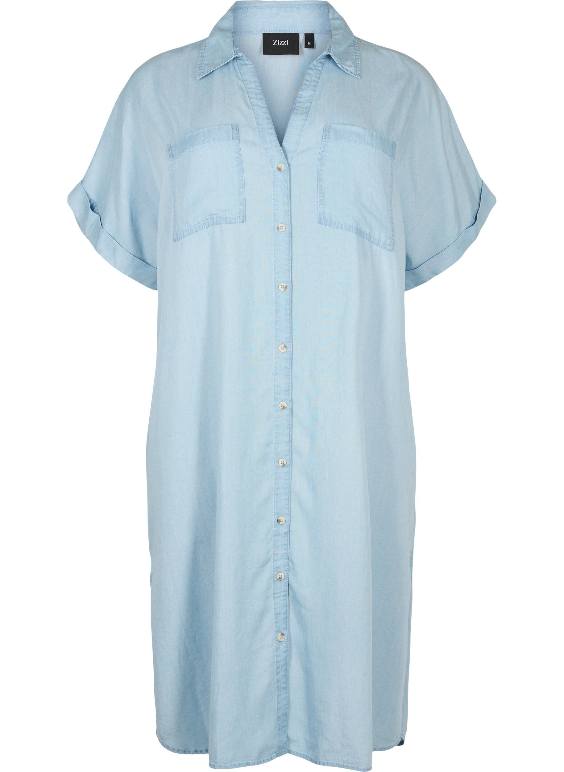 Zizzi Kortermet skjortekjole i lyocell (TENCEL&trade;), Light blue denim, Packshot image number 0