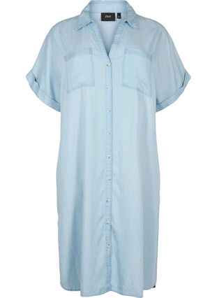 Kortermet skjortekjole i lyocell (TENCEL™), Light blue denim, Packshot image number 0