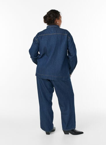 Zizzi Vide jeans med knytebelte og høy midje, Blå, Model image number 1