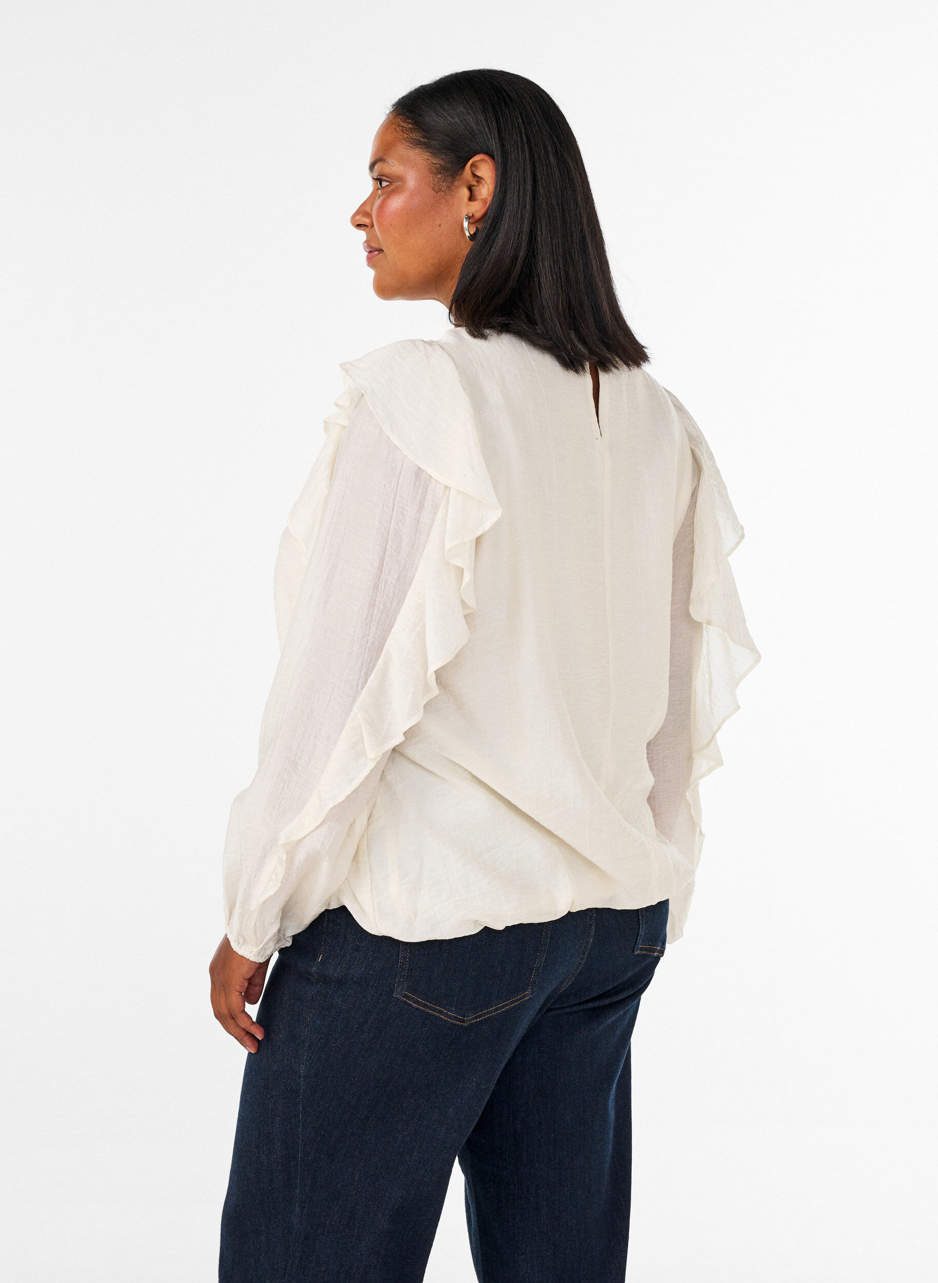 ZizziBluse med rysjer og ballongfasong, Vanilje, Model image number 2