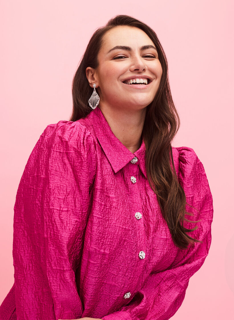 Skjortekjole med tekstur og perleknapper, Cactus Flower, Model image number 2