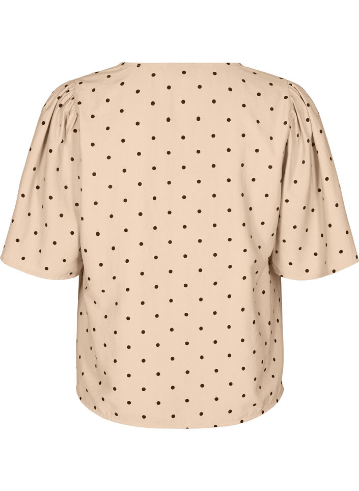 Bluse med løse ermer og v-hals, Doeskin w. dot AOP, Packshot