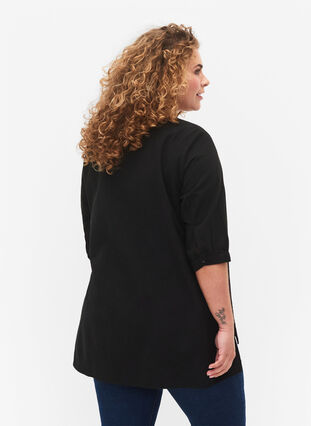 FLASH - Bluse i bomull med halvlange ermer, Black, Model image number 1