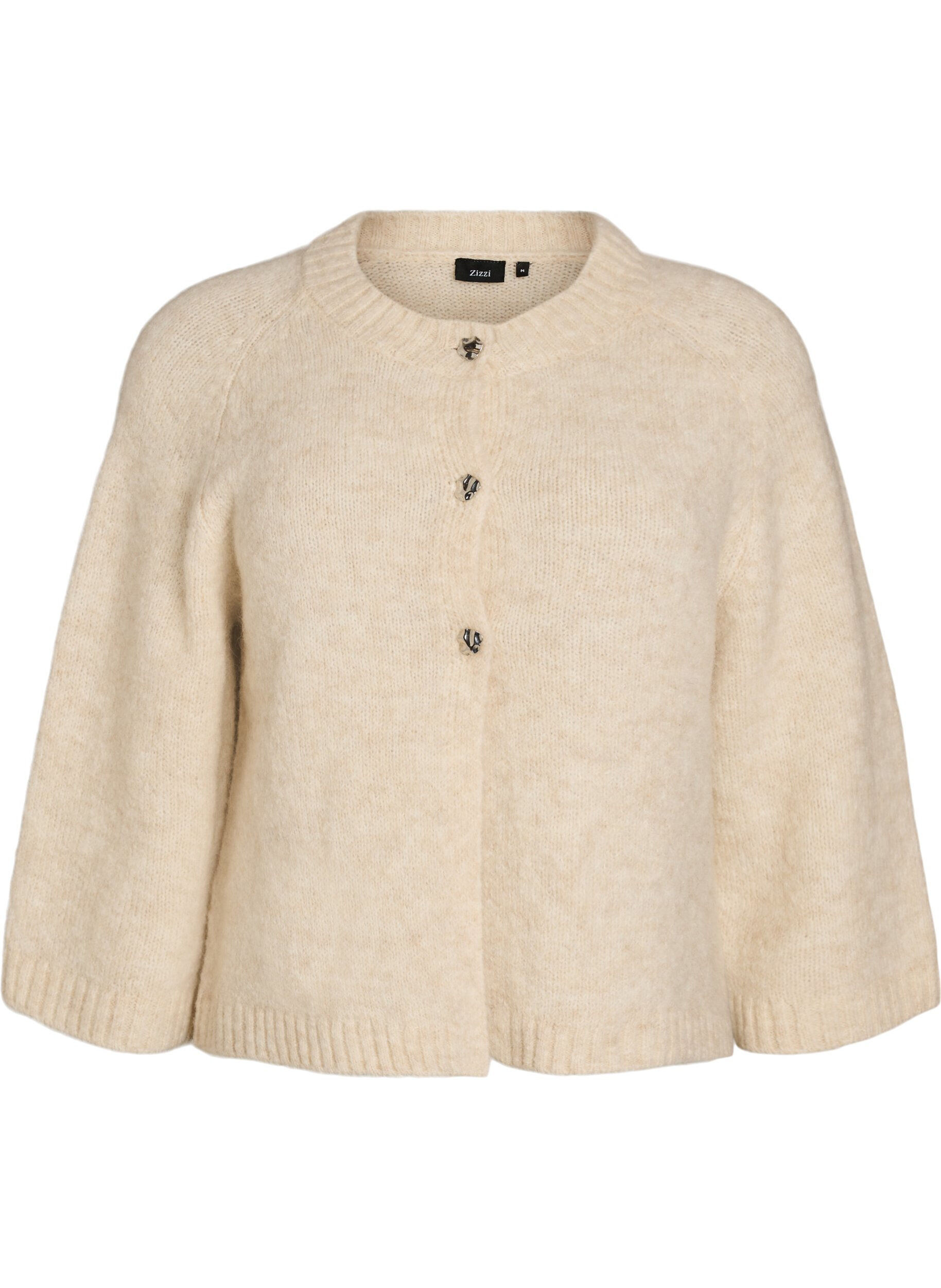 ZizziCardigan i ullblanding med 3/4 ermer, Beige, Packshot image number 0