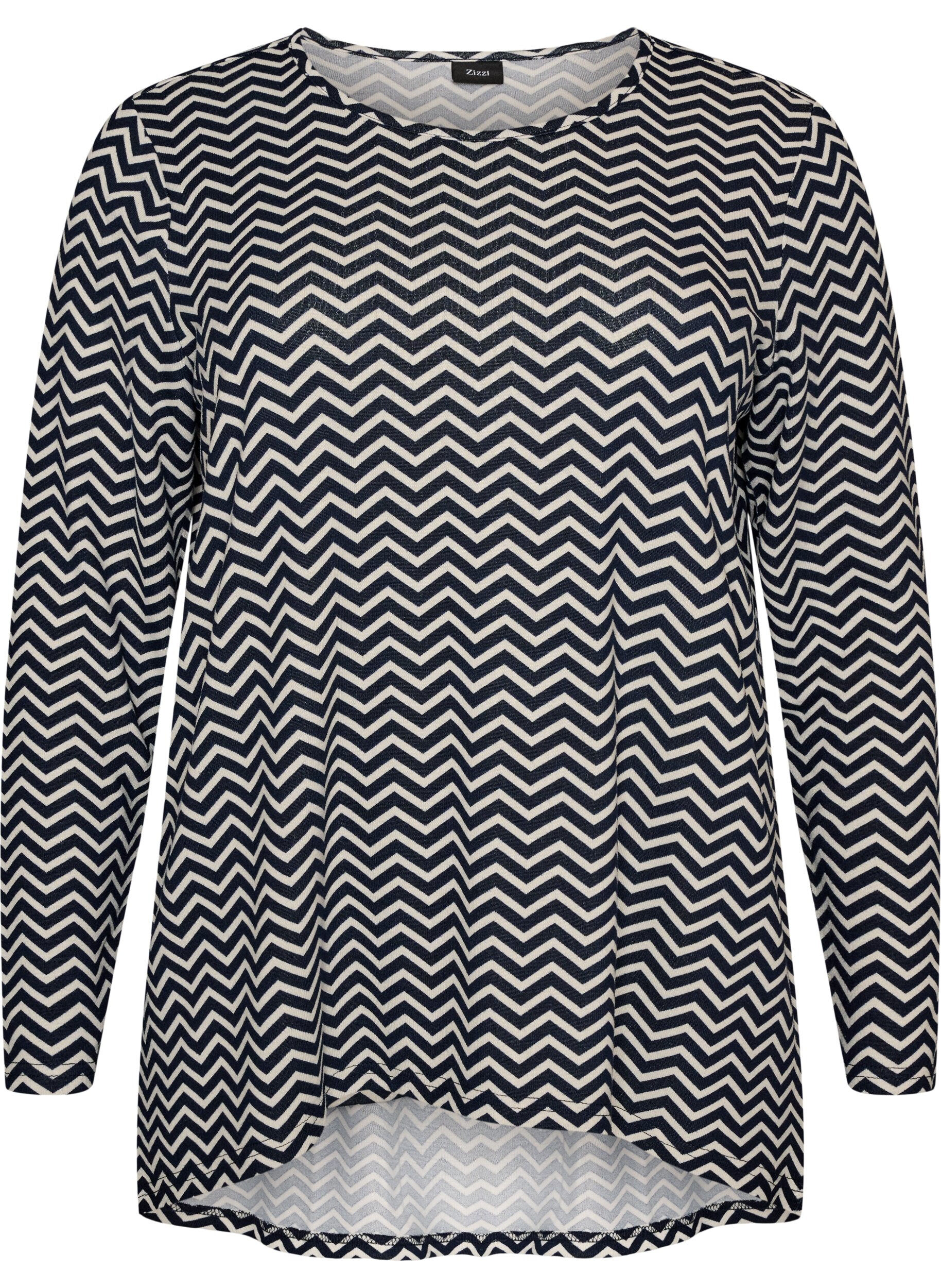 ZizziM&oslash;nstret bluse med lange ermer, Bl&aring;, Packshot image number 0