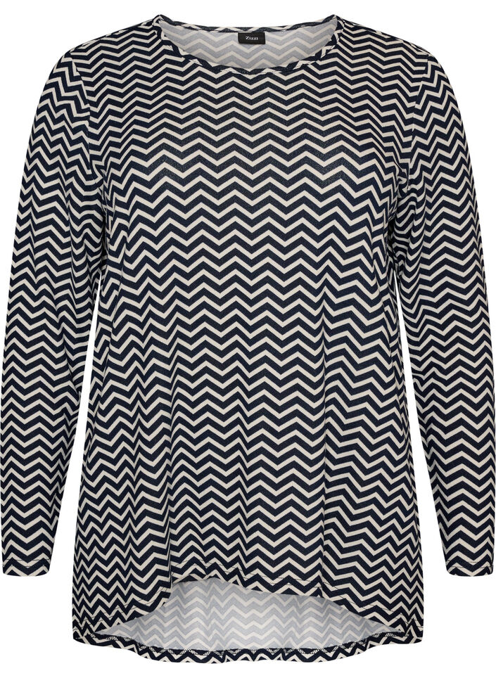 M&oslash;nstret bluse med lange ermer, Bl&aring;, Packshot image number 0