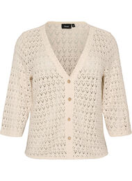 Strikket cardigan med hullbroderi og V-hals, Beige