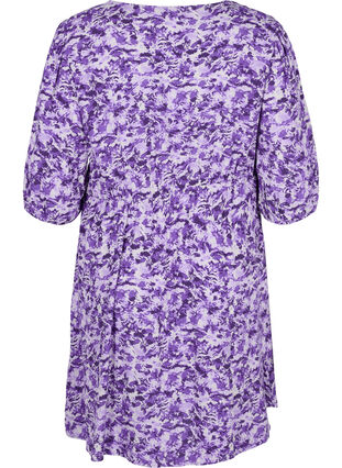 Kjole med knapper og 3/4-ermer, Purple AOP, Packshot image number 1
