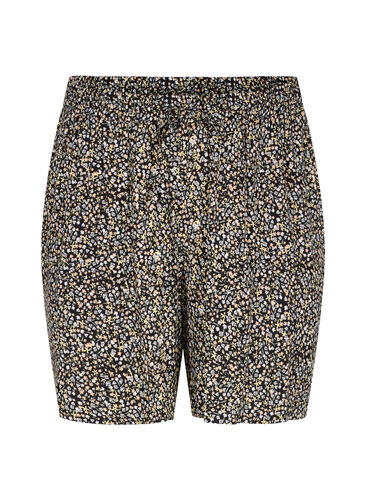Mønstrete shorts i viskose, Black Flower AOP, Packshot image number 0