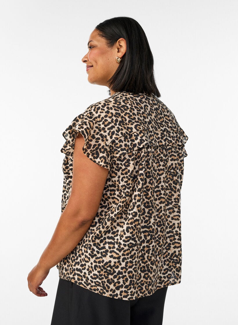 Ermel&oslash;s A-linje bomullsskjorte bluse, Brun, Model image number 2