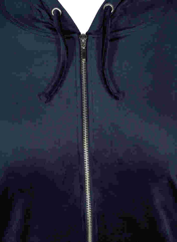Velourcardigan med glidelås og hette, Navy Blazer, Packshot image number 2