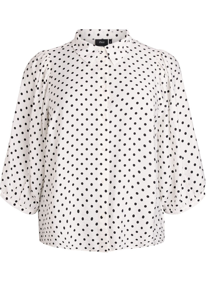 Skjorte med prikkete m&oslash;nster og 3/4 ermer, Hvit, Packshot image number 0