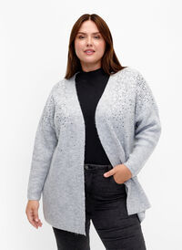 Strikket cardigan med paljetter, Light Grey Melange, Model