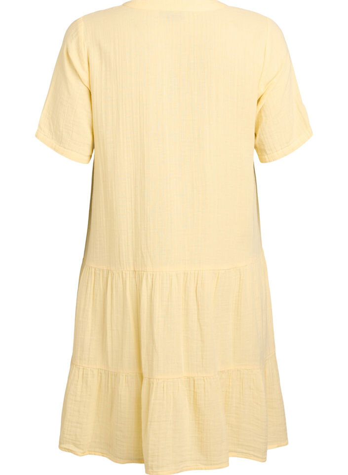 Kort A-linjekjole i bomullsmuslin, Gul, Packshot image number 1