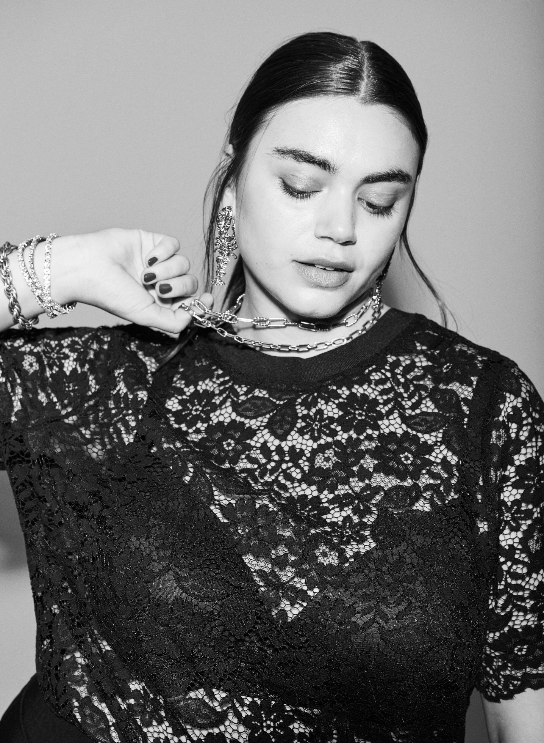 Zizzi Bluse med blonder, korte ermer og rund hals, Svart, Image image number 0