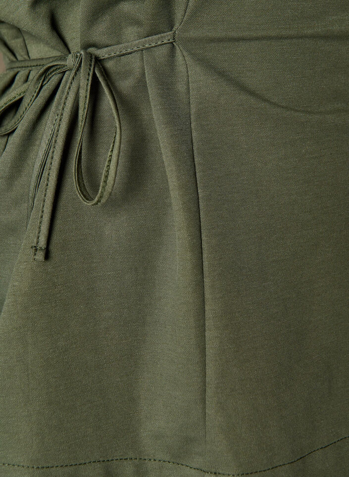 Bluse i bomullsblanding med V-hals og knyteb&aring;nd, Gr&oslash;nn, Packshot image number 2