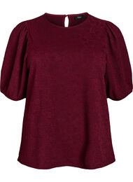Strukturert bluse med korte ermer, Tawny Port