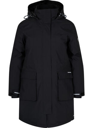 Vinterjakke med lommer og refleksdetaljer, Black, Packshot image number 0