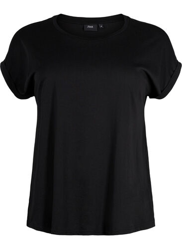 Kortermet T-skjorte i bomullsblanding, Black, Packshot image number 0