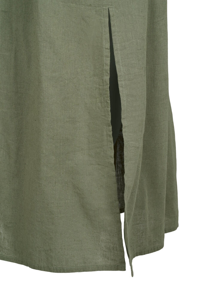 Ermeløs kjole i bomullsblanding med lin, Deep Lichen Green, Packshot image number 3