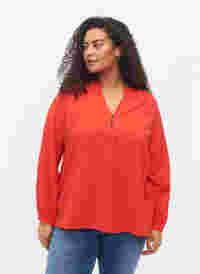 Langermet bluse i viskosemiks, Fiery Red, Model
