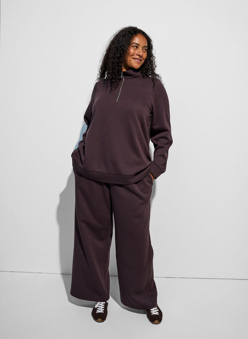 Sweatpants med h&oslash;y midje og vide ben, Brun, Model image number 0