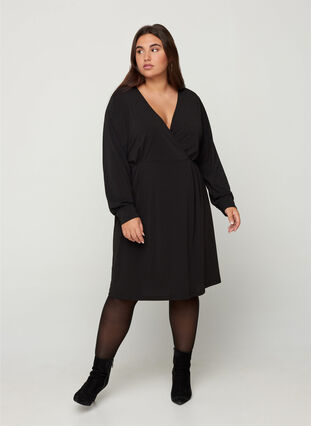 Langermet kjole med V-hals, Black, Model image number 2