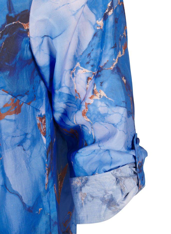 Skjortekjole i viskose med marmortrykk, Palace Blue AOP, Packshot image number 3