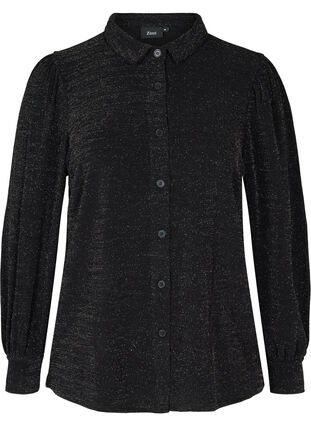 Skjorte med glimmer og puffermer, Black, Packshot image number 0