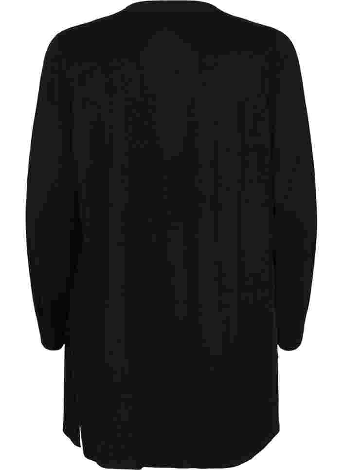 Strikket cardigan med splitt og ribbekanter, Black, Packshot image number 1
