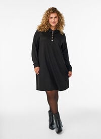 Kort poloskjole med knapper og lange ermer, Svart Kort poloskjole med knapper og lange ermer, Svart, Model