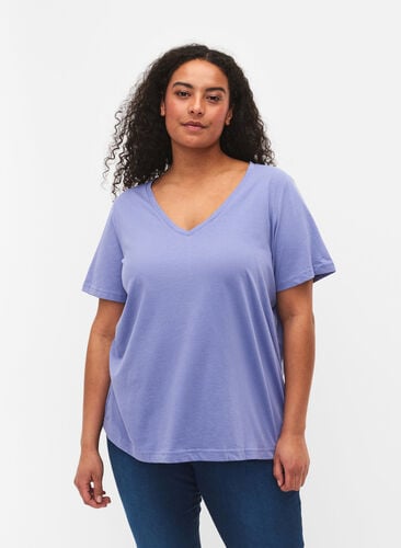 Kortermet T-skjorte med V-hals, Lavender Viloet, Model image number 0