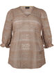 Bluse med hullmønster og 3/4-ermer, Brun, Packshot image number 0