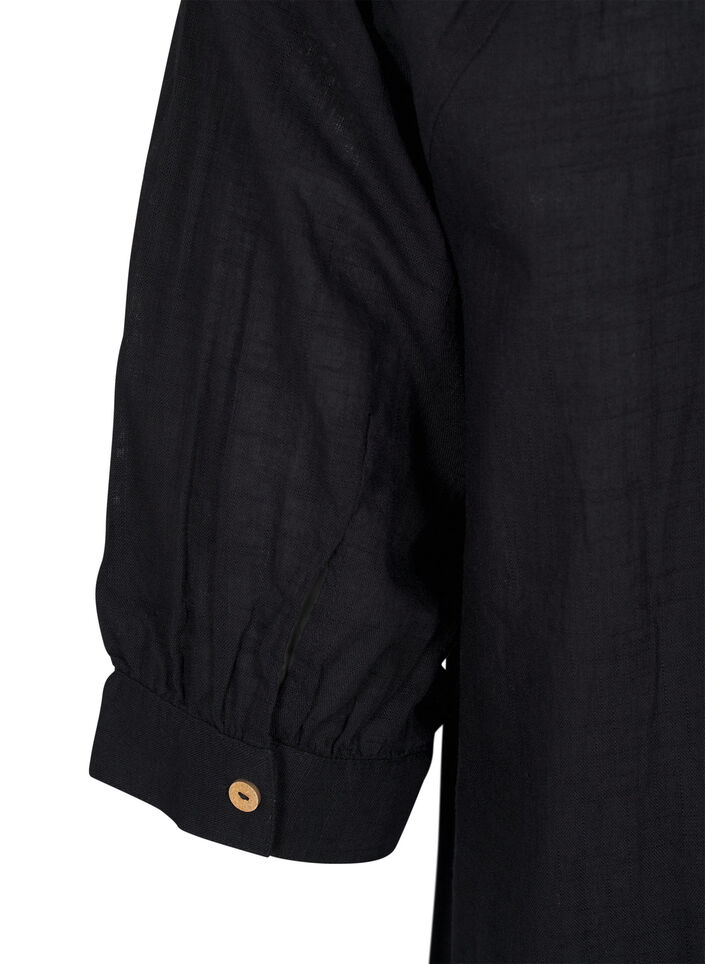 Bomullstunik med V-hals, Svart, Packshot image number 3