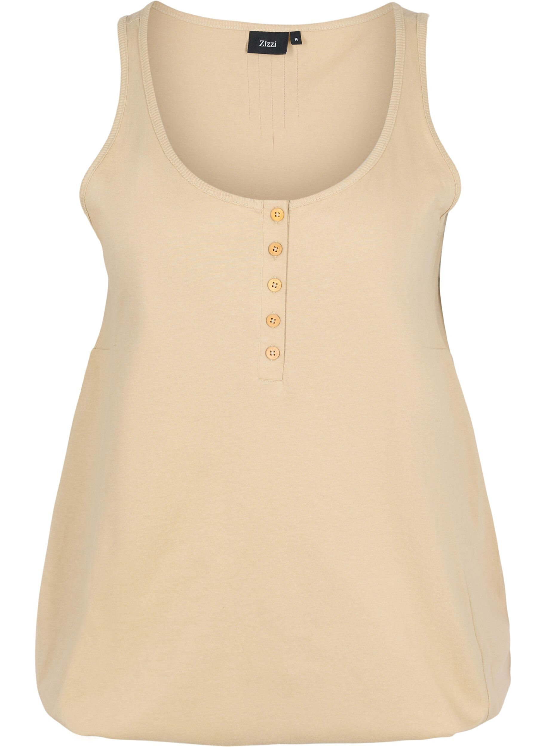 Zizzi Ensfarget topp i bomull med strikk i bunnen, Humus, Packshot image number 0