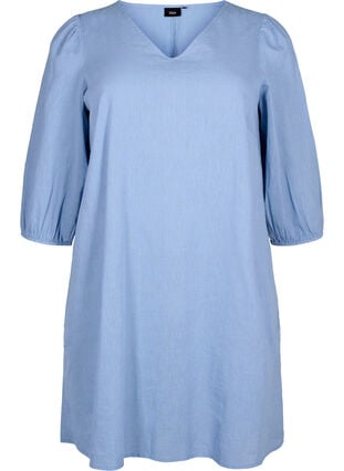 Kort kjole i bomullsblanding med lin, Faded Denim, Packshot image number 0