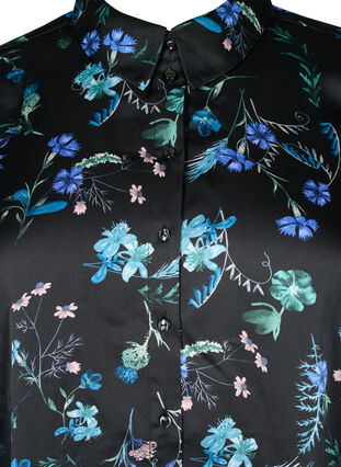 Skjortekjole med 3/4-ermer og blomstertrykk, Blue Flower AOP, Packshot image number 2