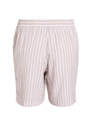 Zizzi Stripete shorts i lin og viskose, Beige, Packshot image number 1
