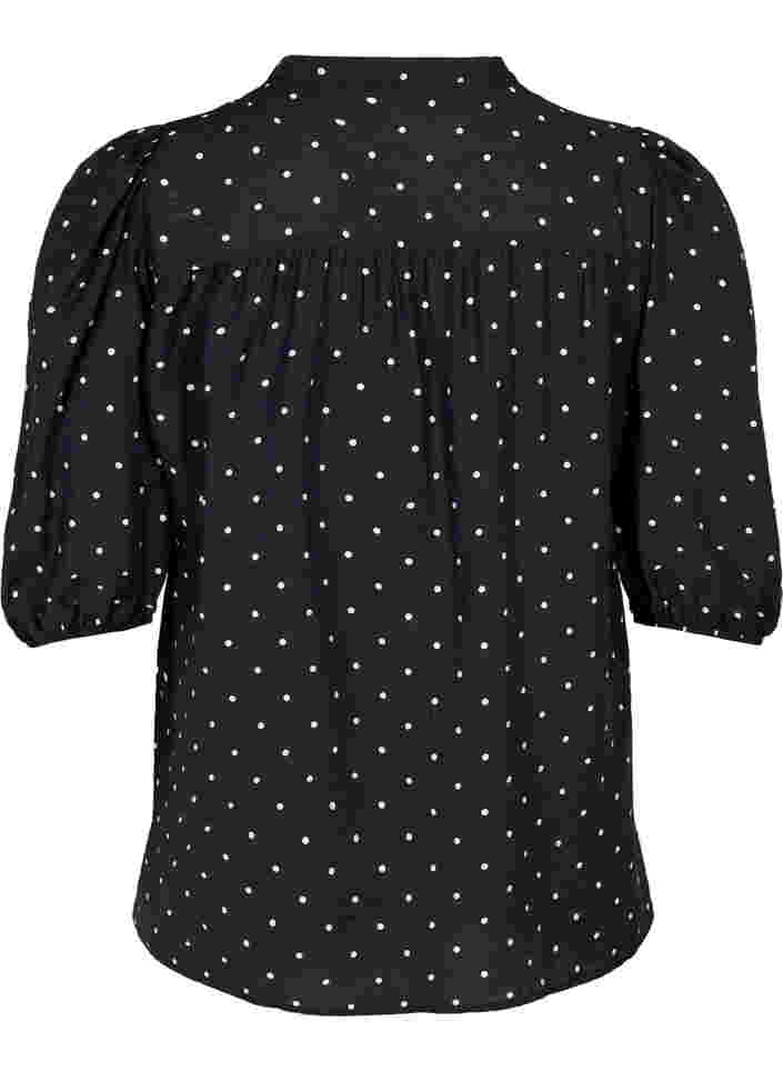 Prikkete bluse med 3/4 ermer i viskosemateriale, Black Dot, Packshot image number 1