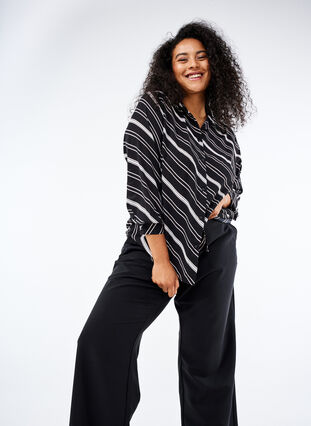 Zizzi Stripete skjorte med lange ermer, Black Stripe, Image image number 0