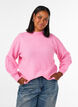 Ribbestrikket genser med puffede ermer og knapper, Rosa, Model image number 0