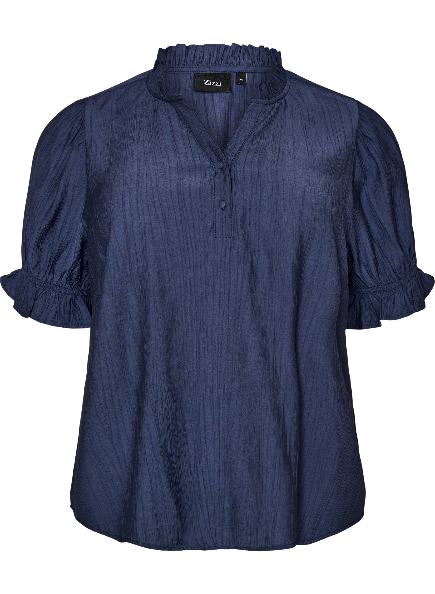 ZizziBluse i en kr&oslash;llete viskosblanding med V-hals, Bl&aring;, Packshot image number 0
