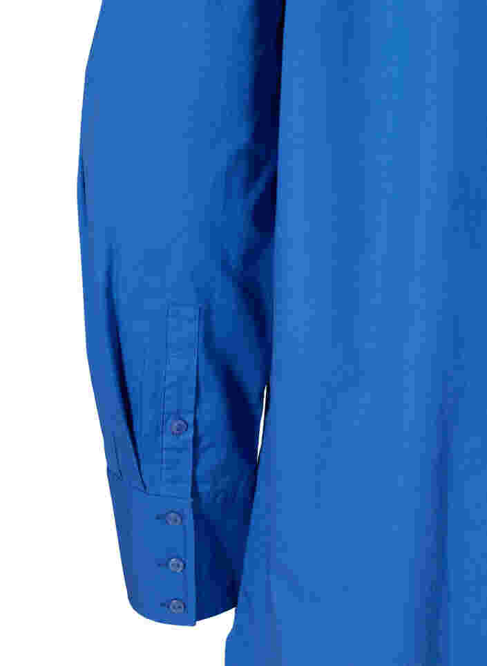 Lang bomullsskjorte med lomme på brystet, Dazzling Blue, Packshot image number 3