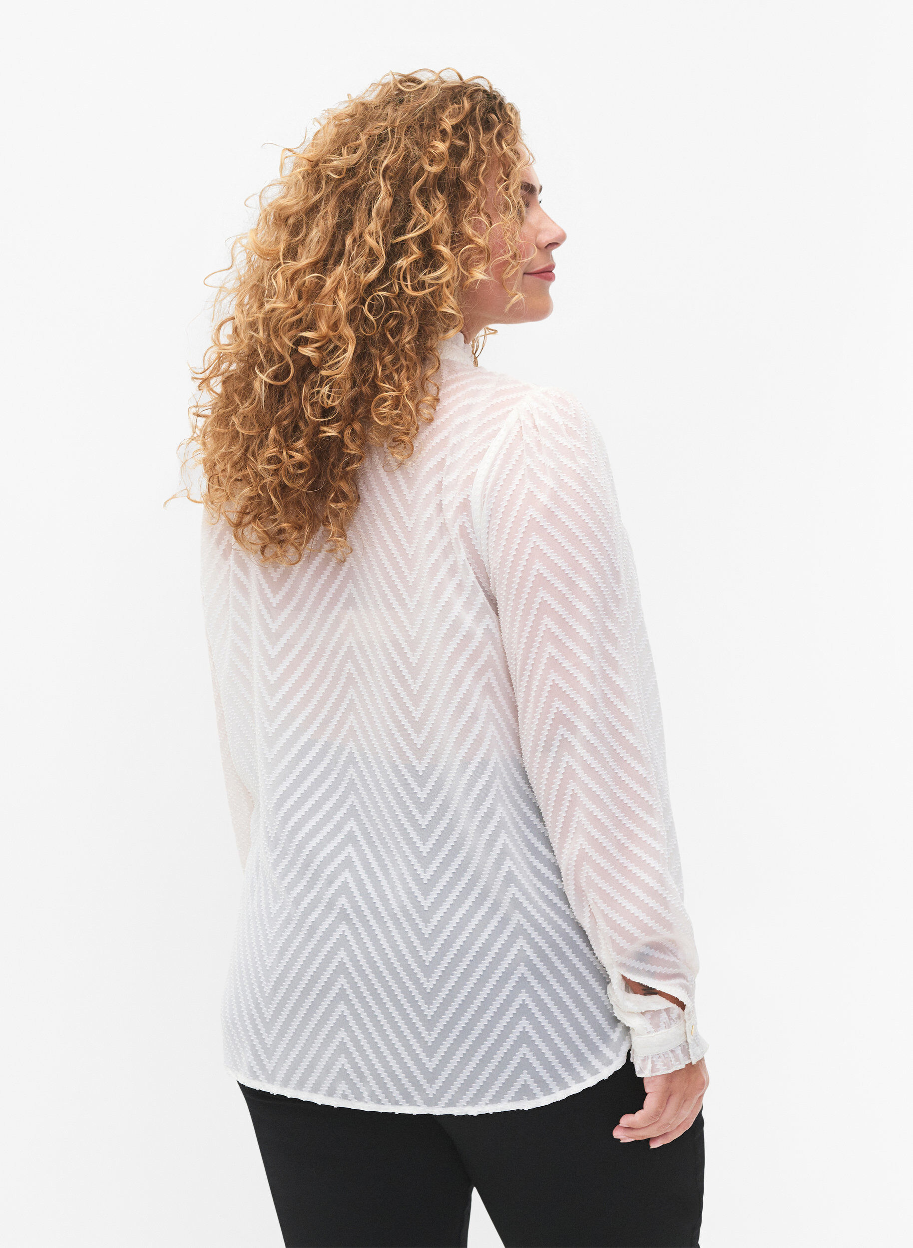ZizziSkjortebluse med volanger og m&oslash;nstret tekstur, Snow White, Model image number 1