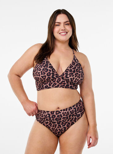 Zizzi Leopardmønstret brazilian-bikinitruse, Beige, Model image number 0